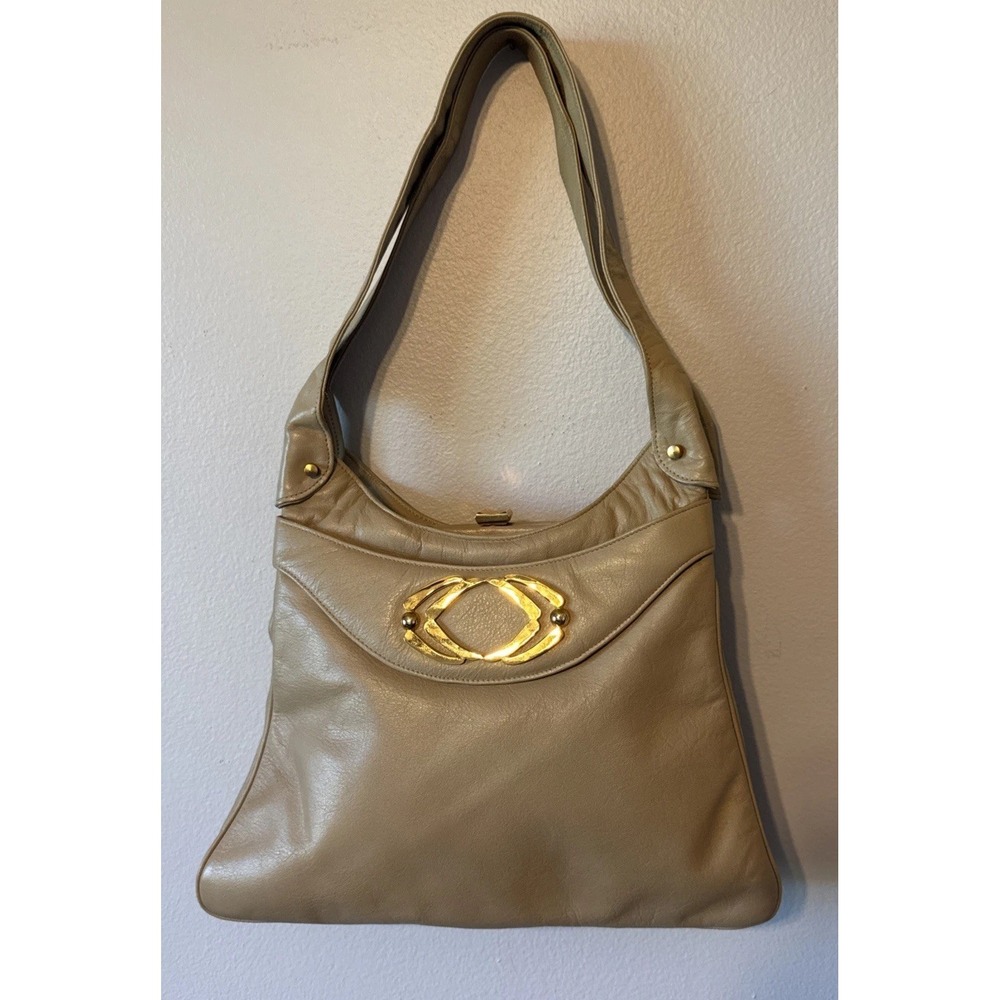 Art 626 - Vintage Genuine Leather Purse Argentina Shoulder Light Tan And Gold